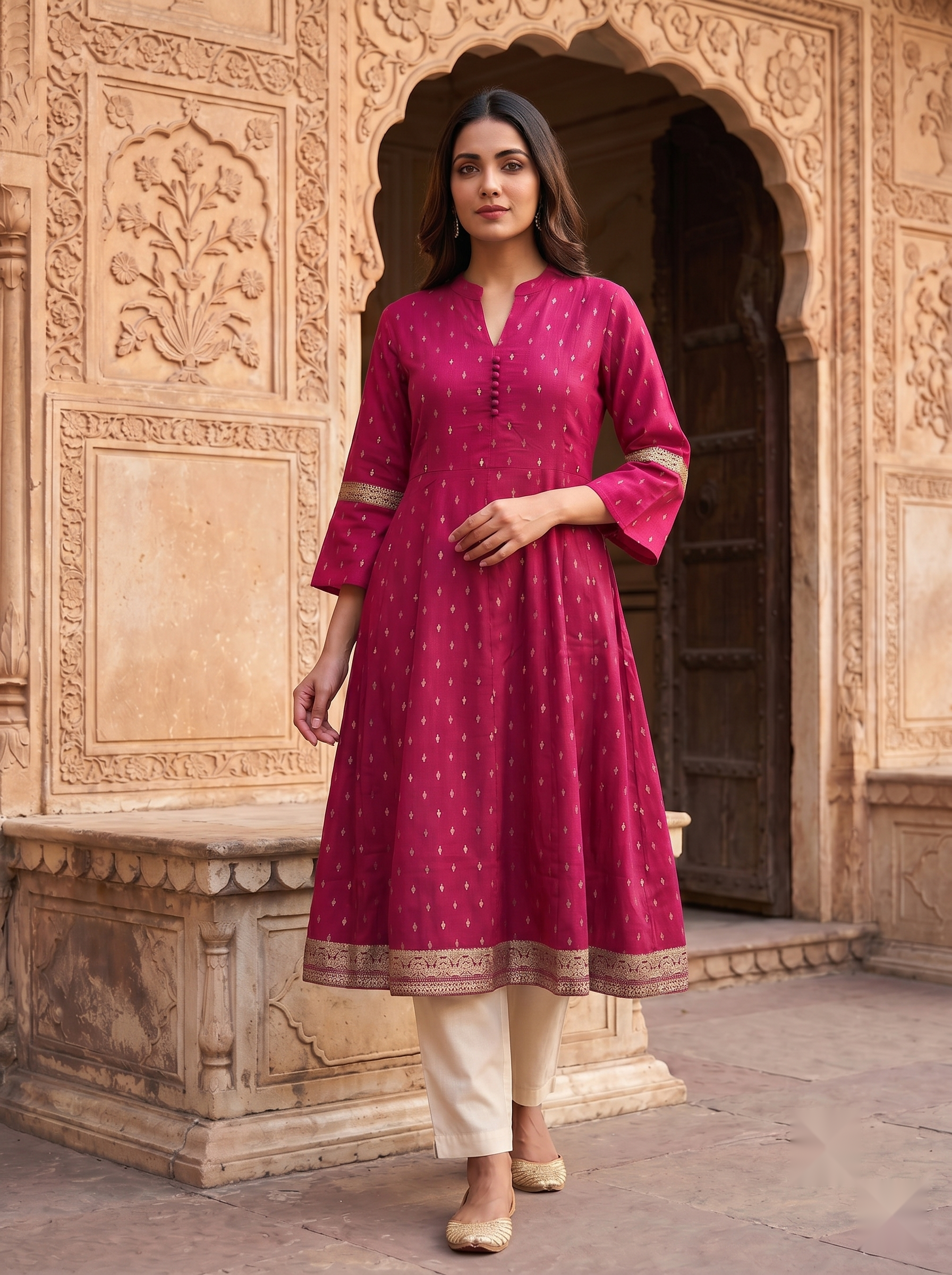 Chinese Collar Kutri - Pink - image 3