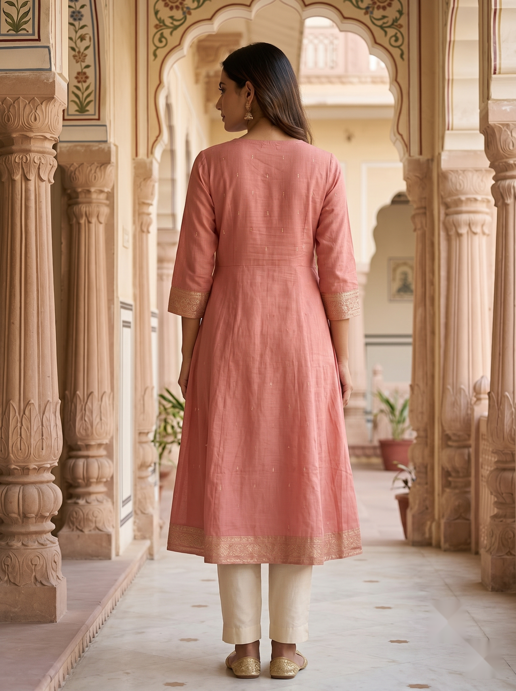 V Neck Kurtis - Peach - image 1
