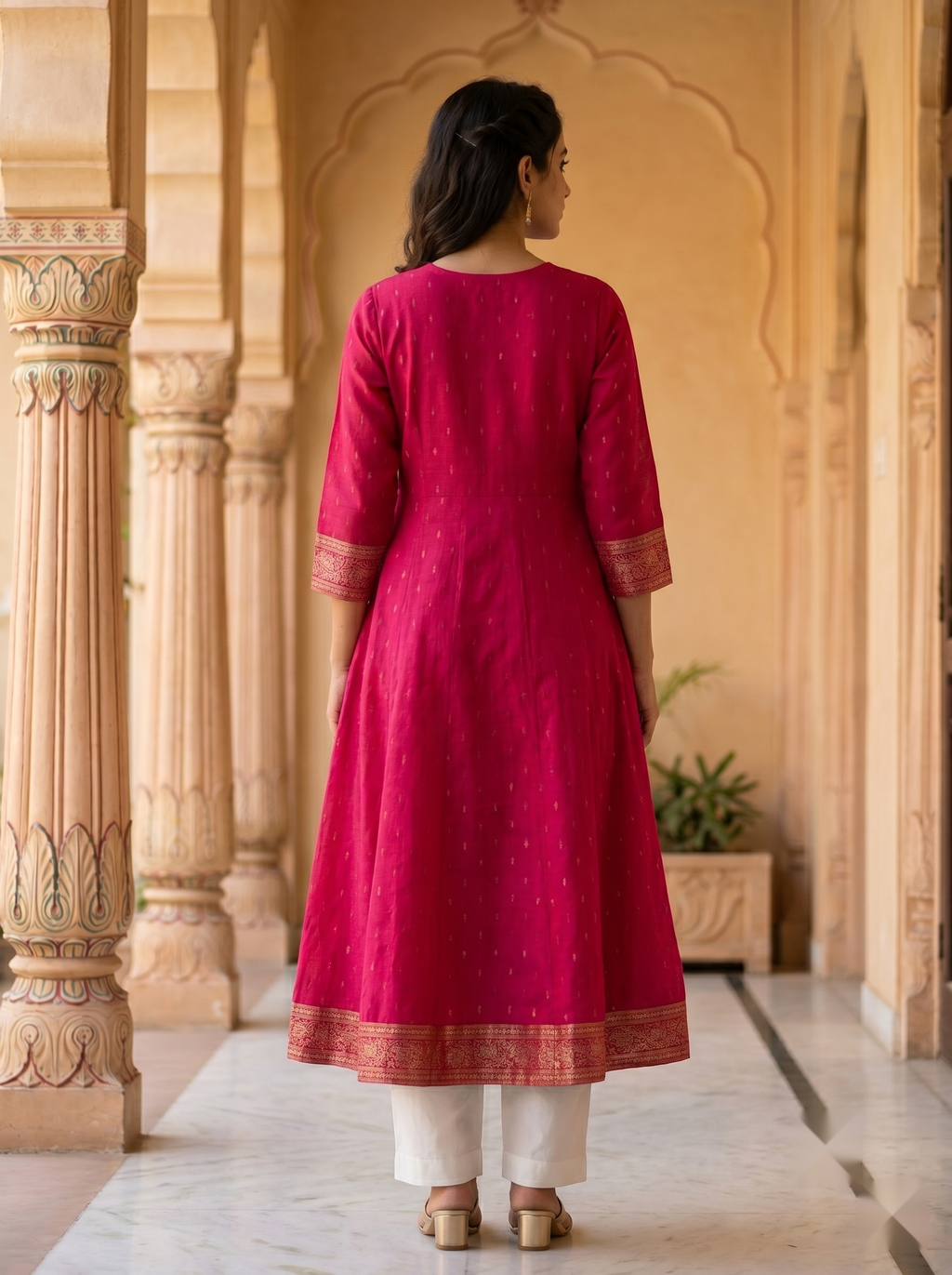V Neck Kurtis - Dark Pink - image 2