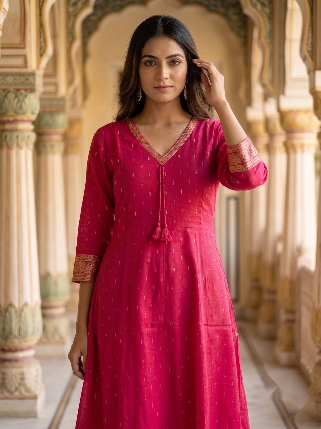 V Neck Kurtis - Dark Pink - image 3