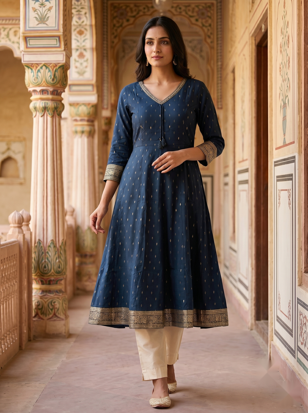 V Neck Kurtis - Royal Blue - image 3