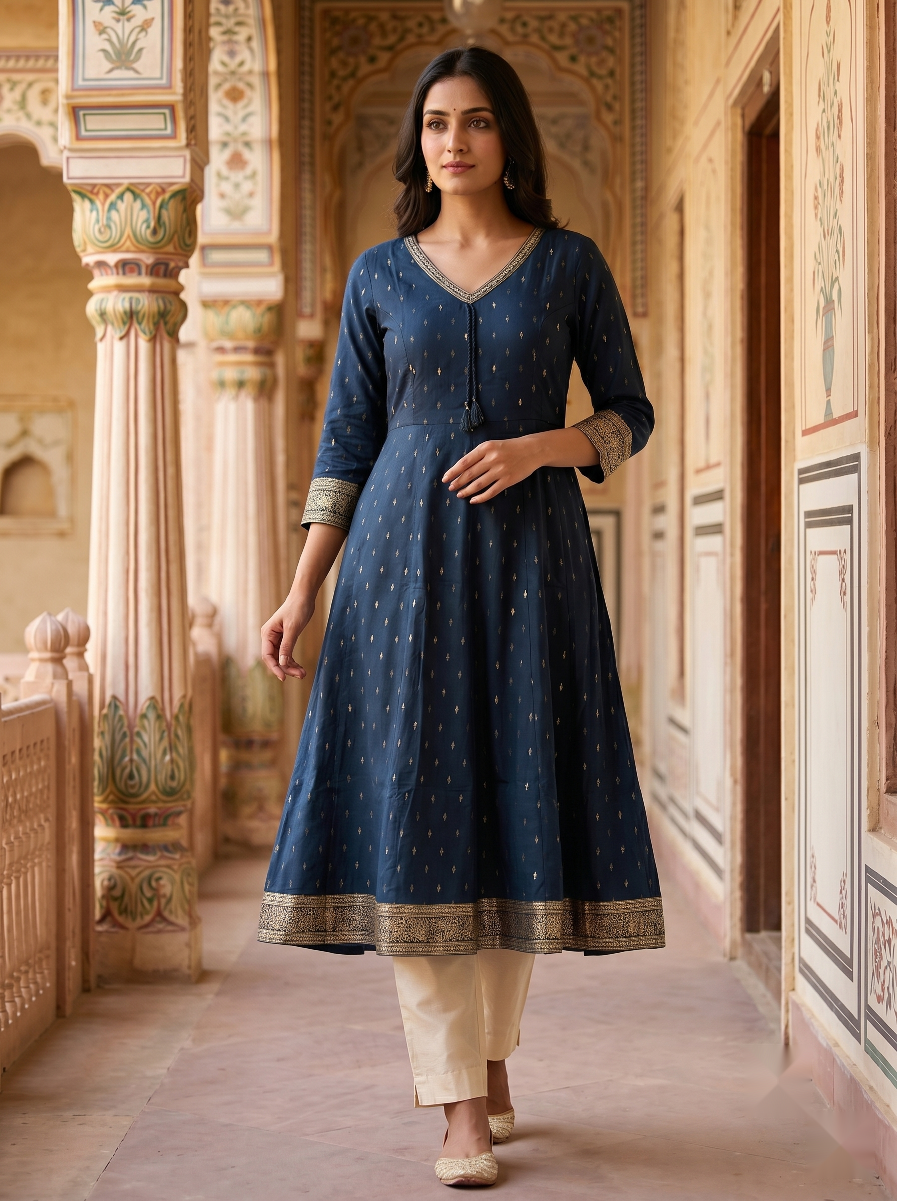 V Neck Kurtis - Royal Blue - image 3