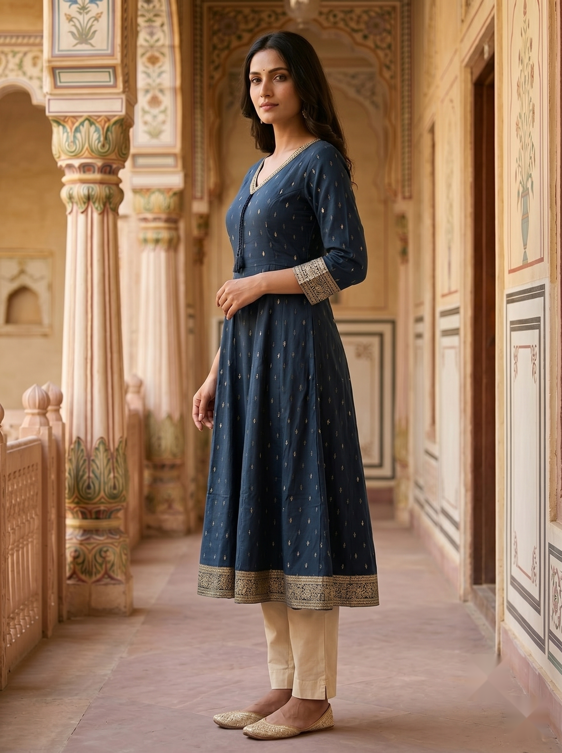 V Neck Kurtis - Royal Blue - image 4