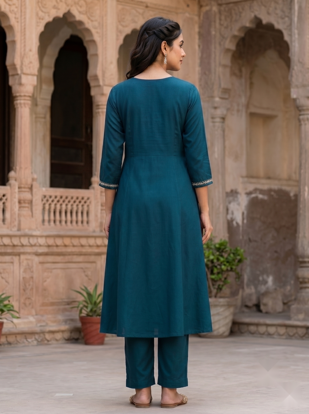 Flower Designer Kurti - Royal Green - image 4