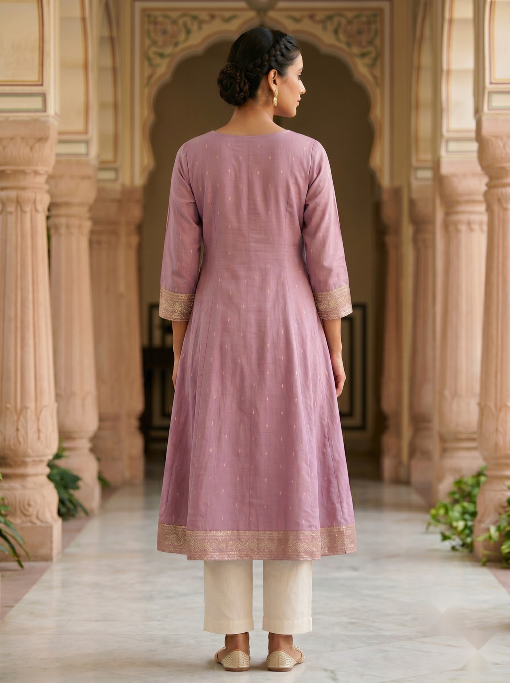 V Neck Kurtis - Dull pink - image 4
