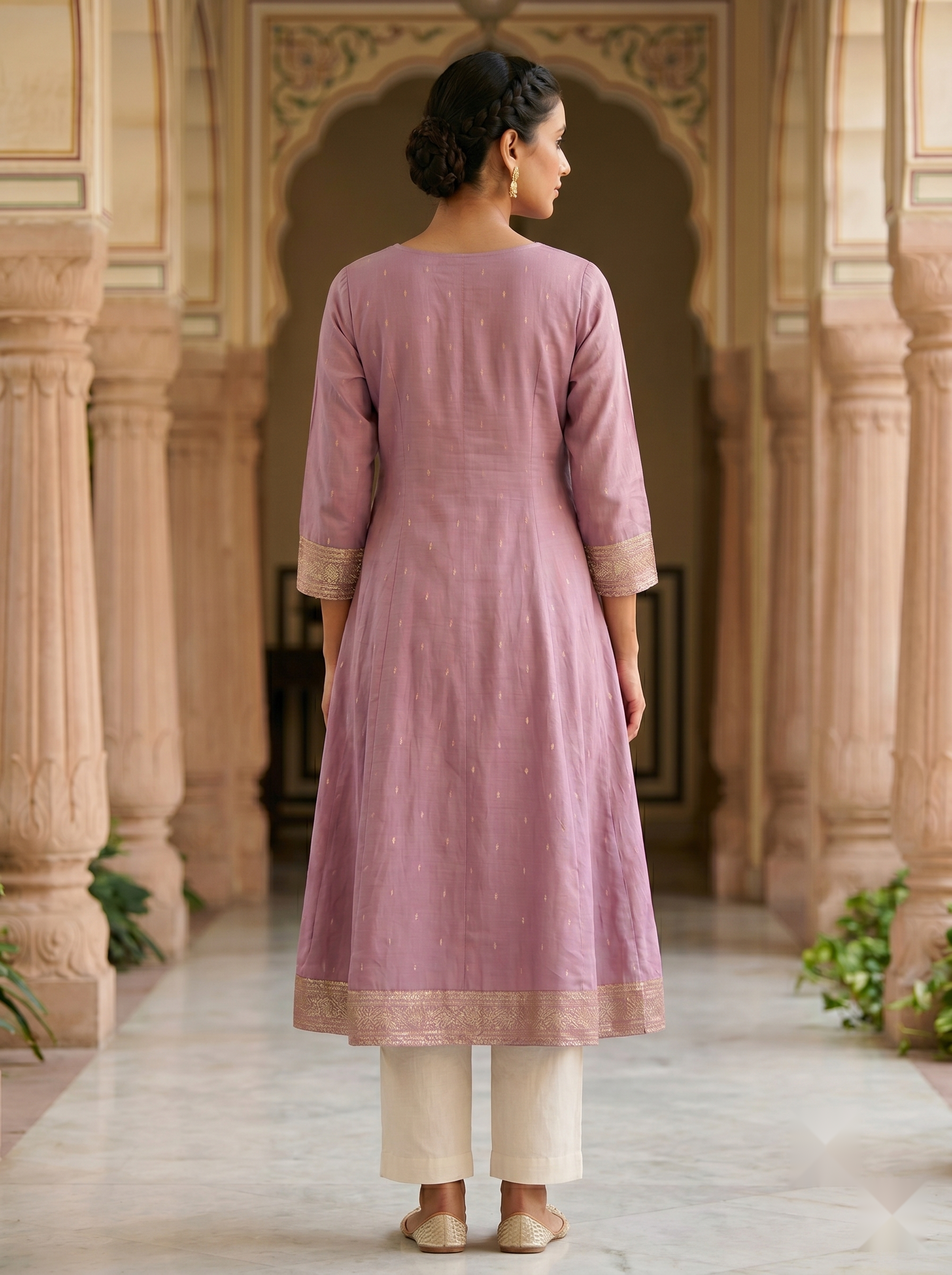 V Neck Kurtis - Dull pink - image 4