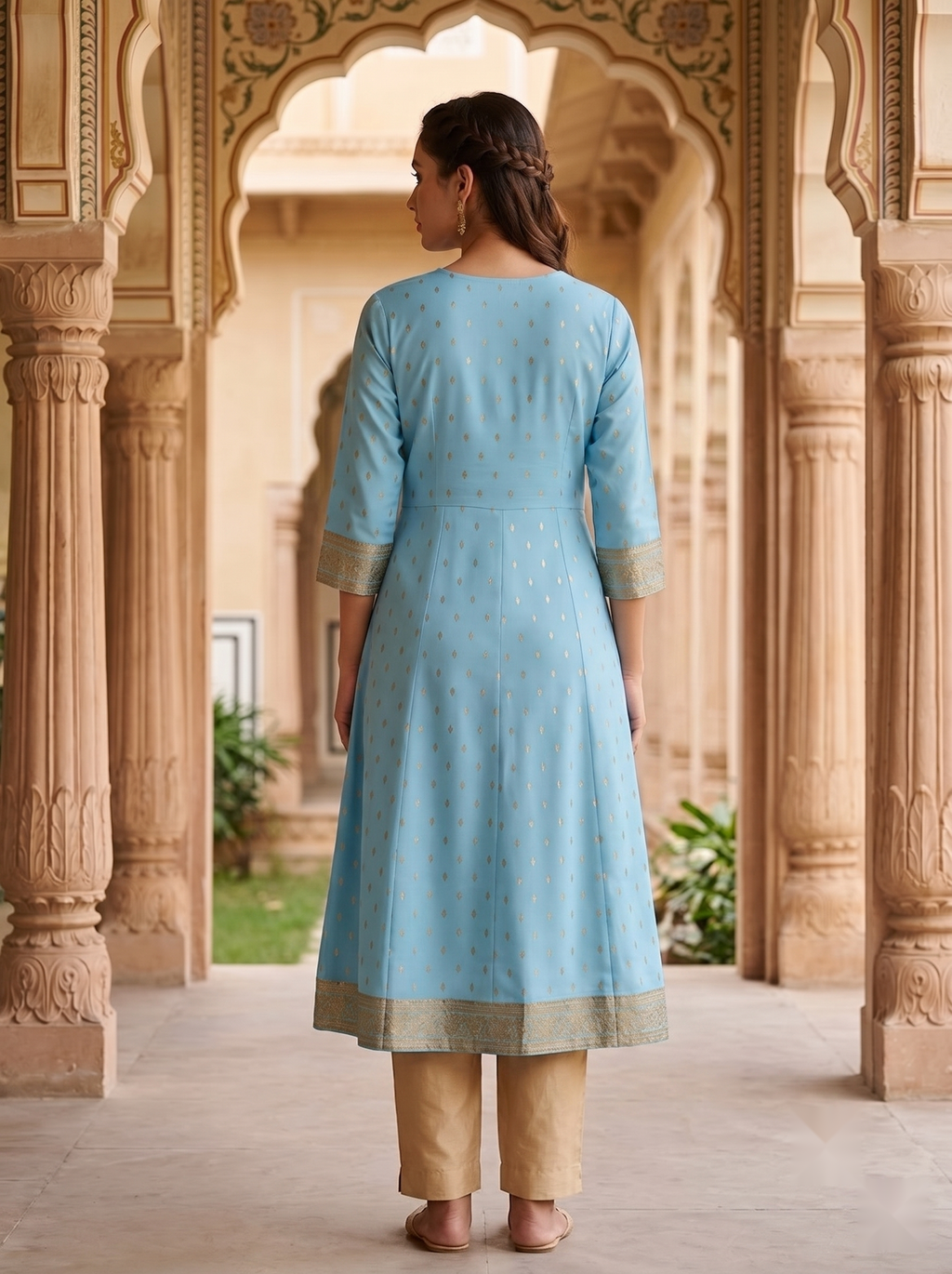 V Neck Kurtis - Light Blue - image 4