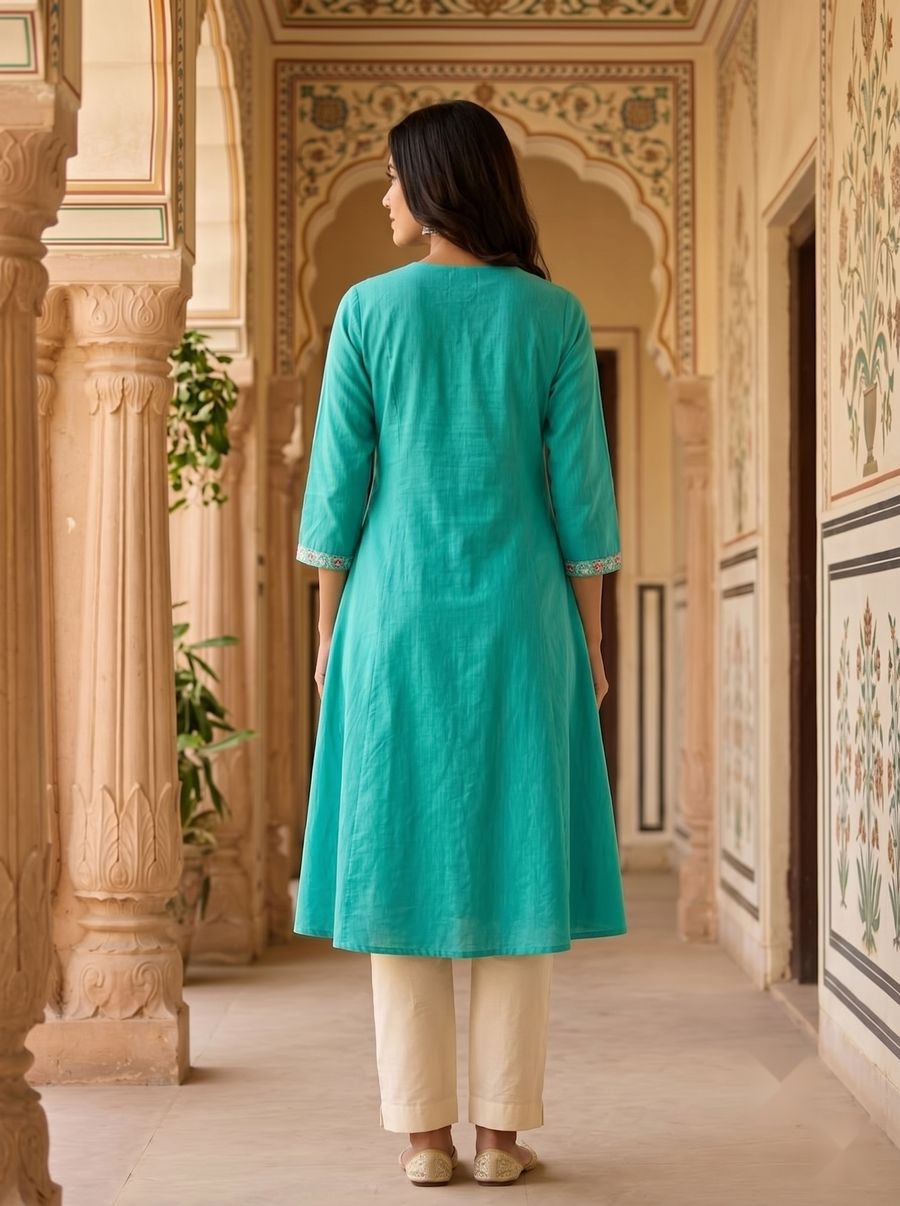 Flower Stripe Kurti - Ocean Green - image 1
