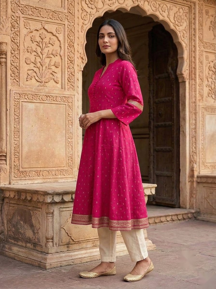 Chinese Collar Kutri - Pink - image 4