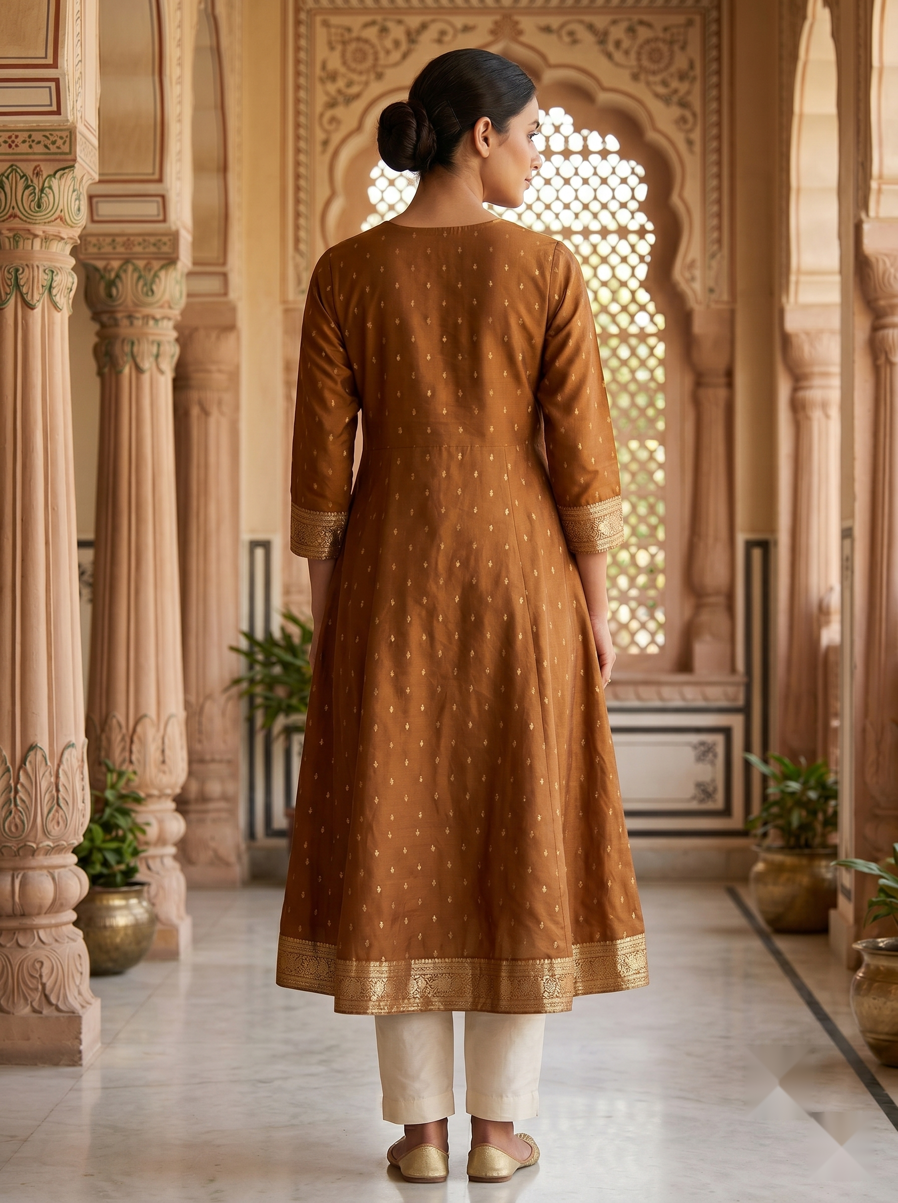 V Neck Kurtis - Gold - image 2