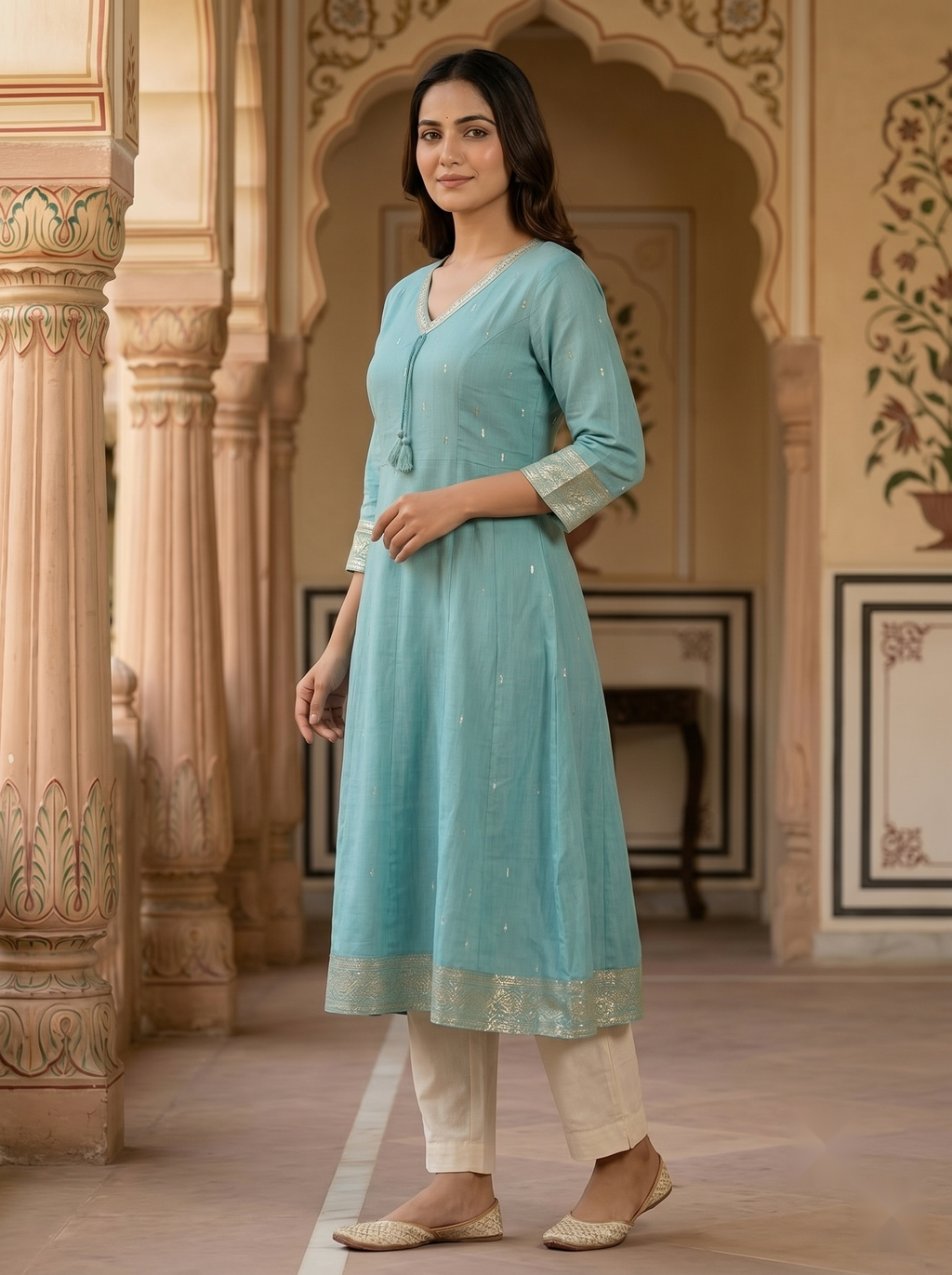 V Neck Kurtis - Light Blue 2 - image 4