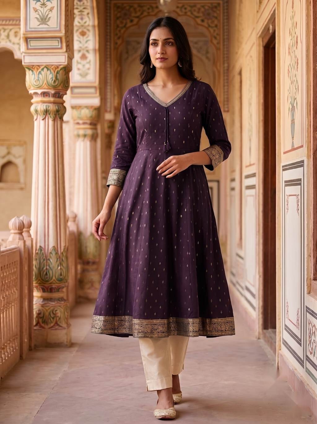 V Neck Kurtis - Voilet - image 3
