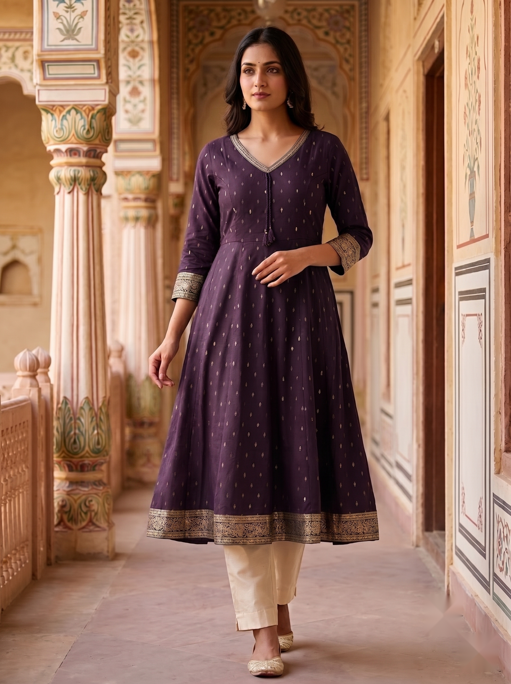 V Neck Kurtis - Voilet - image 3