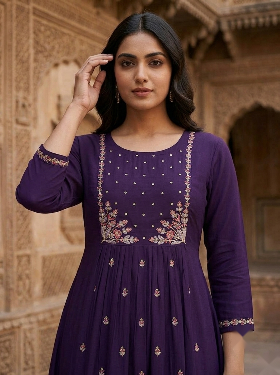 Flower Designer Kurti - Voilet - image 3