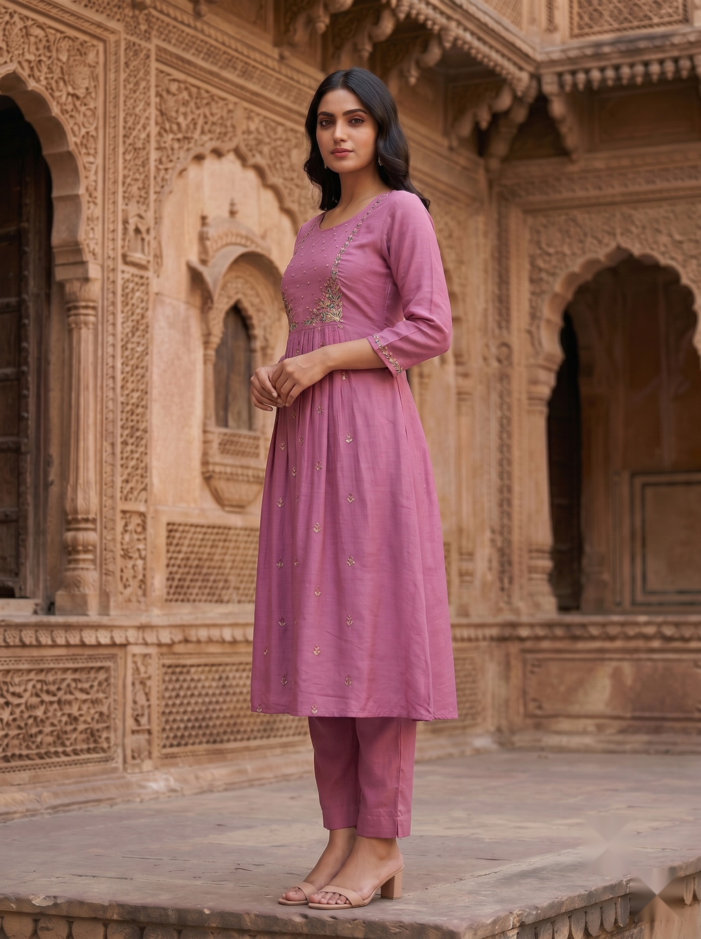 Flower Designer Kurti - Light Pink - image 2