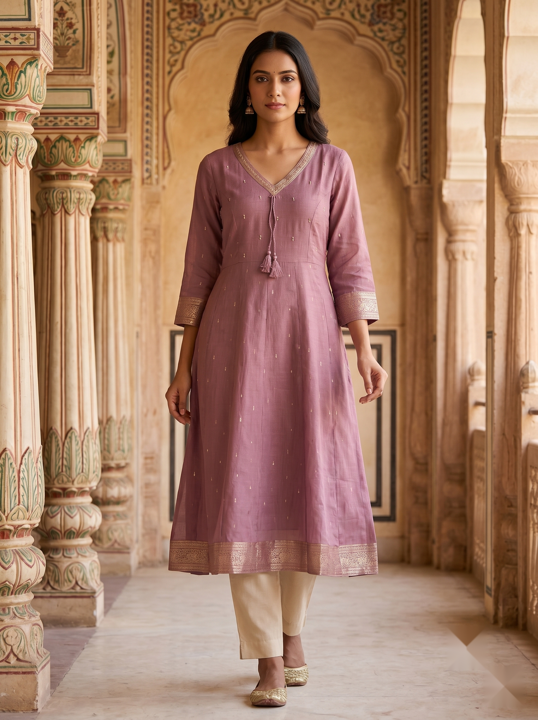 V Neck Kurtis - Dull pink - image 3