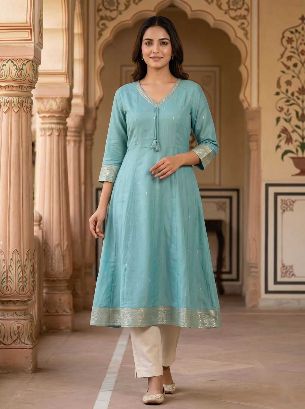 V Neck Kurtis - Light Blue 2 - image 3
