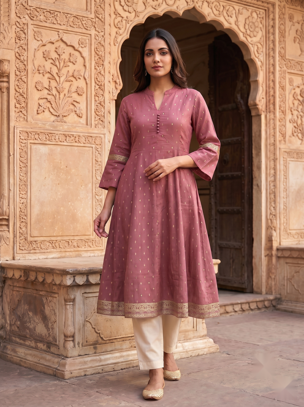 Chinese Collar Kutri - Peach Pink - image 2