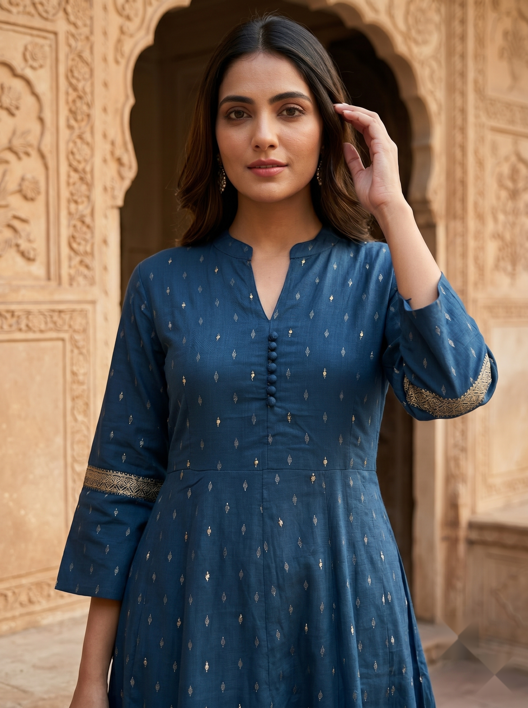 Chinese Collar Kutri - Royal Blue - image 1