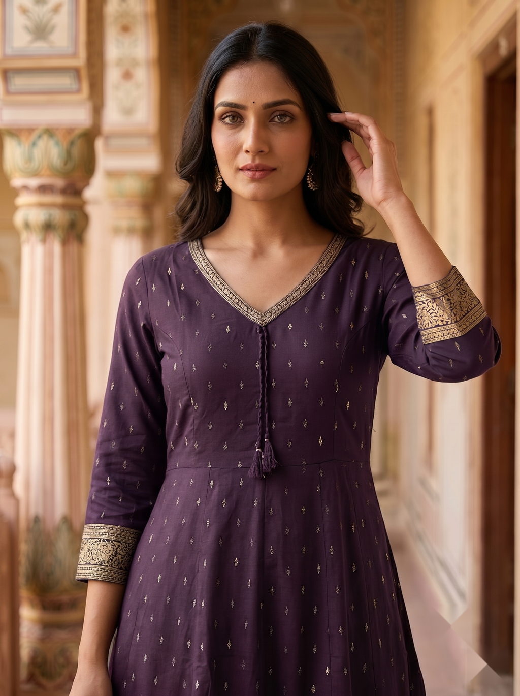 V Neck Kurtis - Voilet - image 2