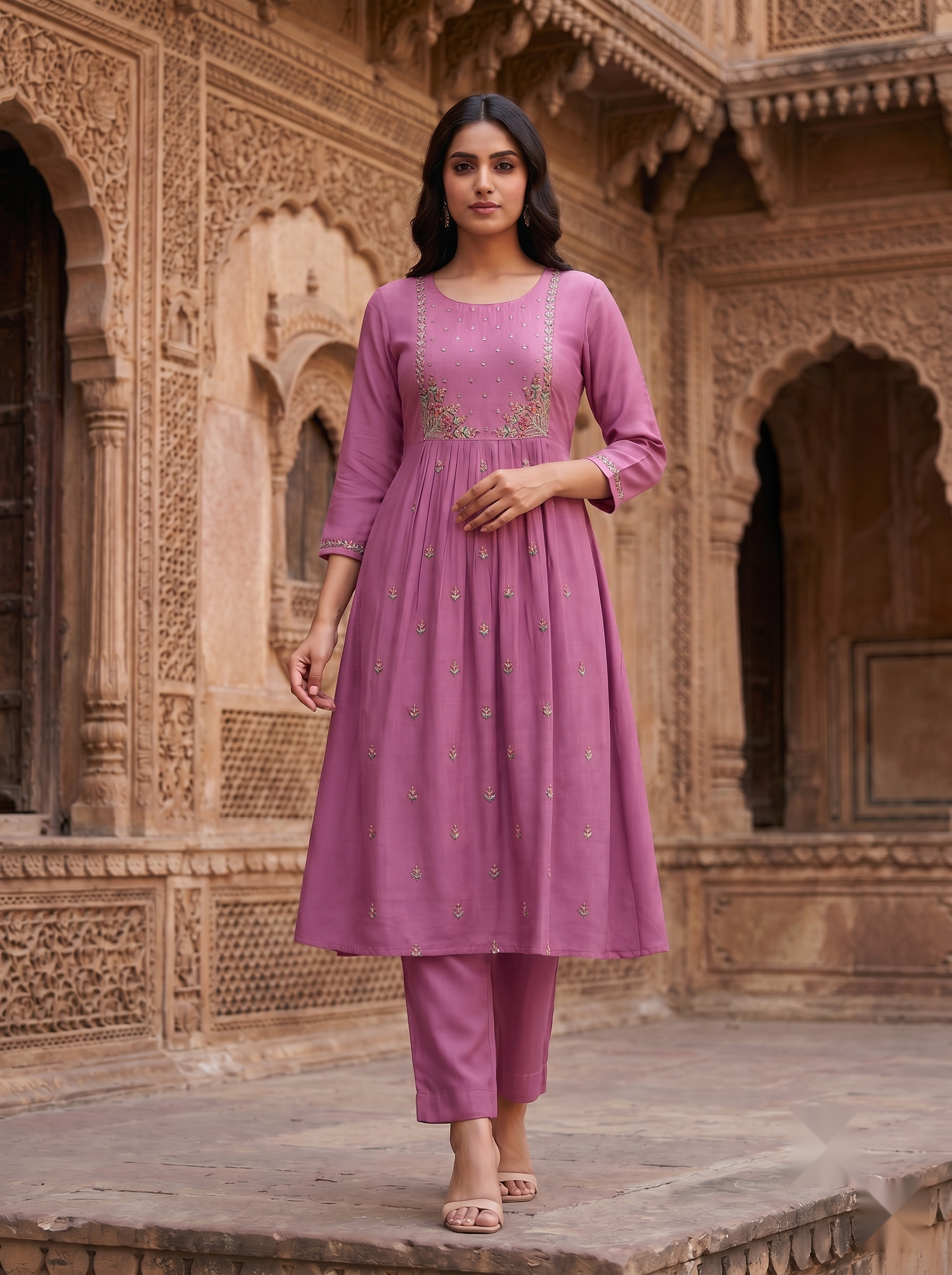 Flower Designer Kurti - Light Pink - image 1