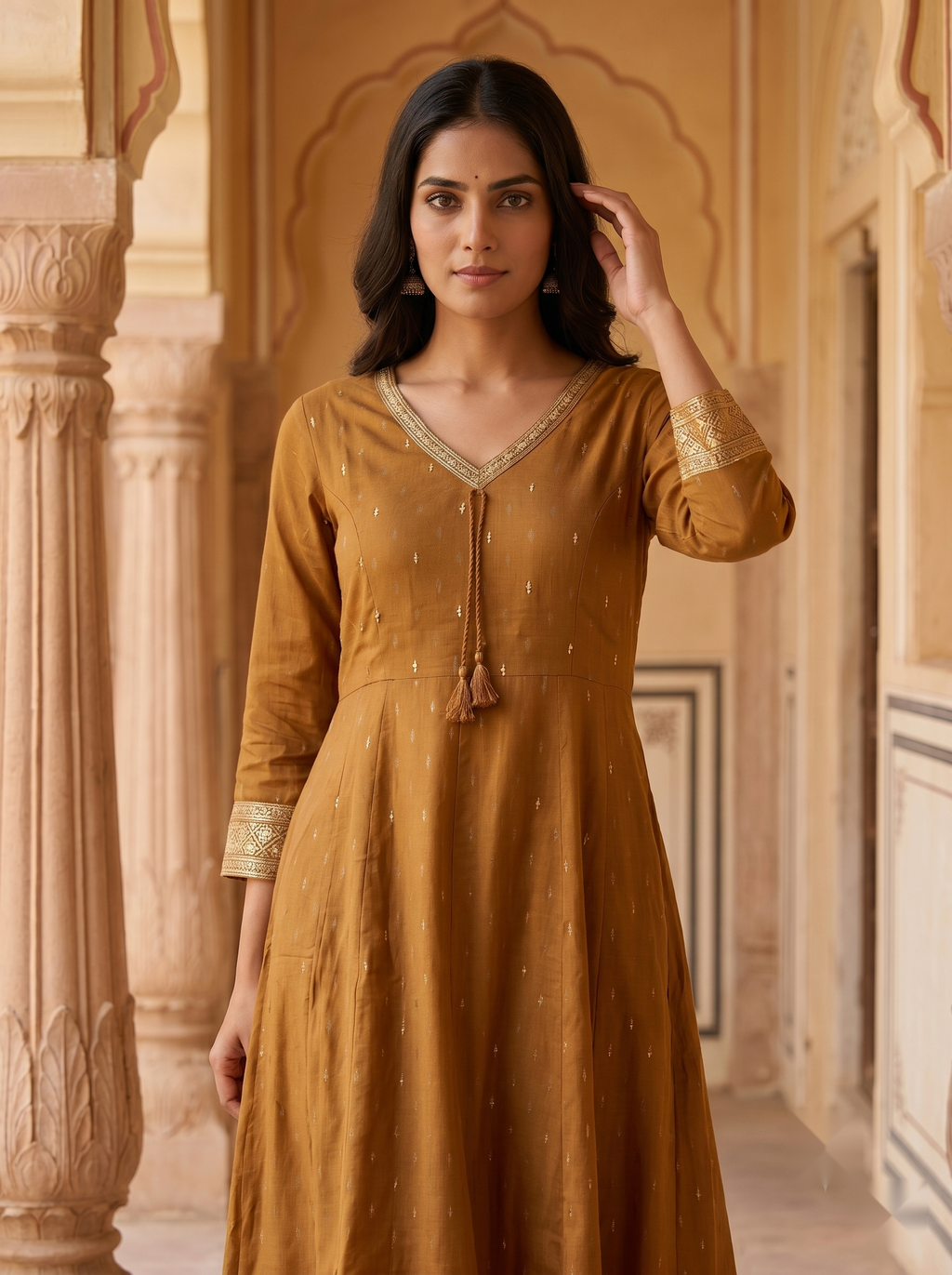 V Neck Kurtis - Gold - image 3