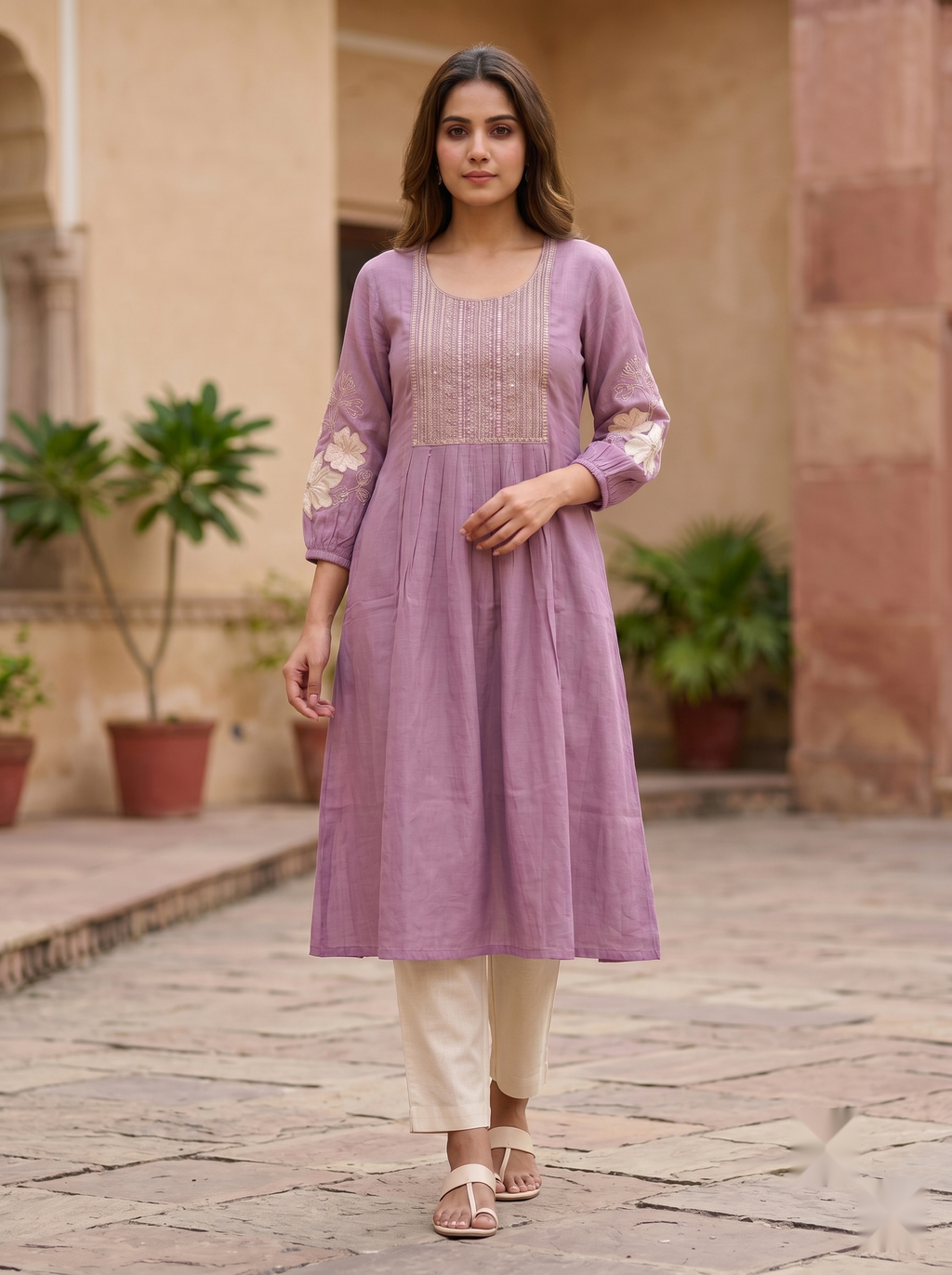 Hand Embroidery kurti - Lavender - image 1