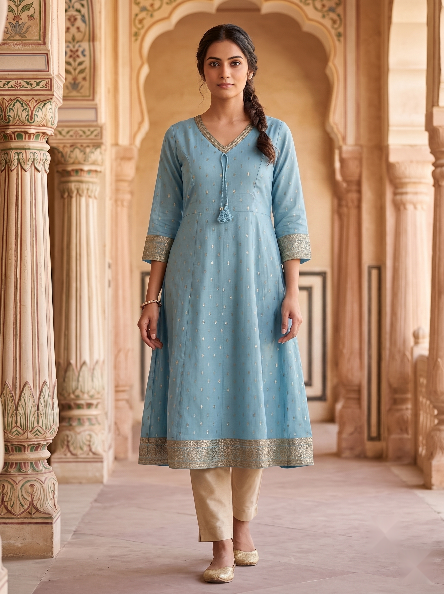 V Neck Kurtis - Light Blue - image 1