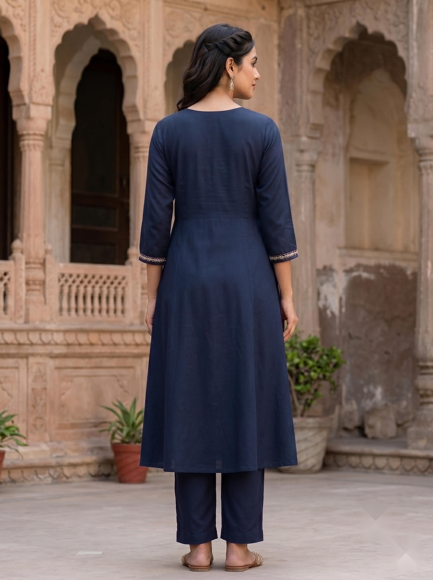 Flower Designer Kurti - Ink Blue - image 2