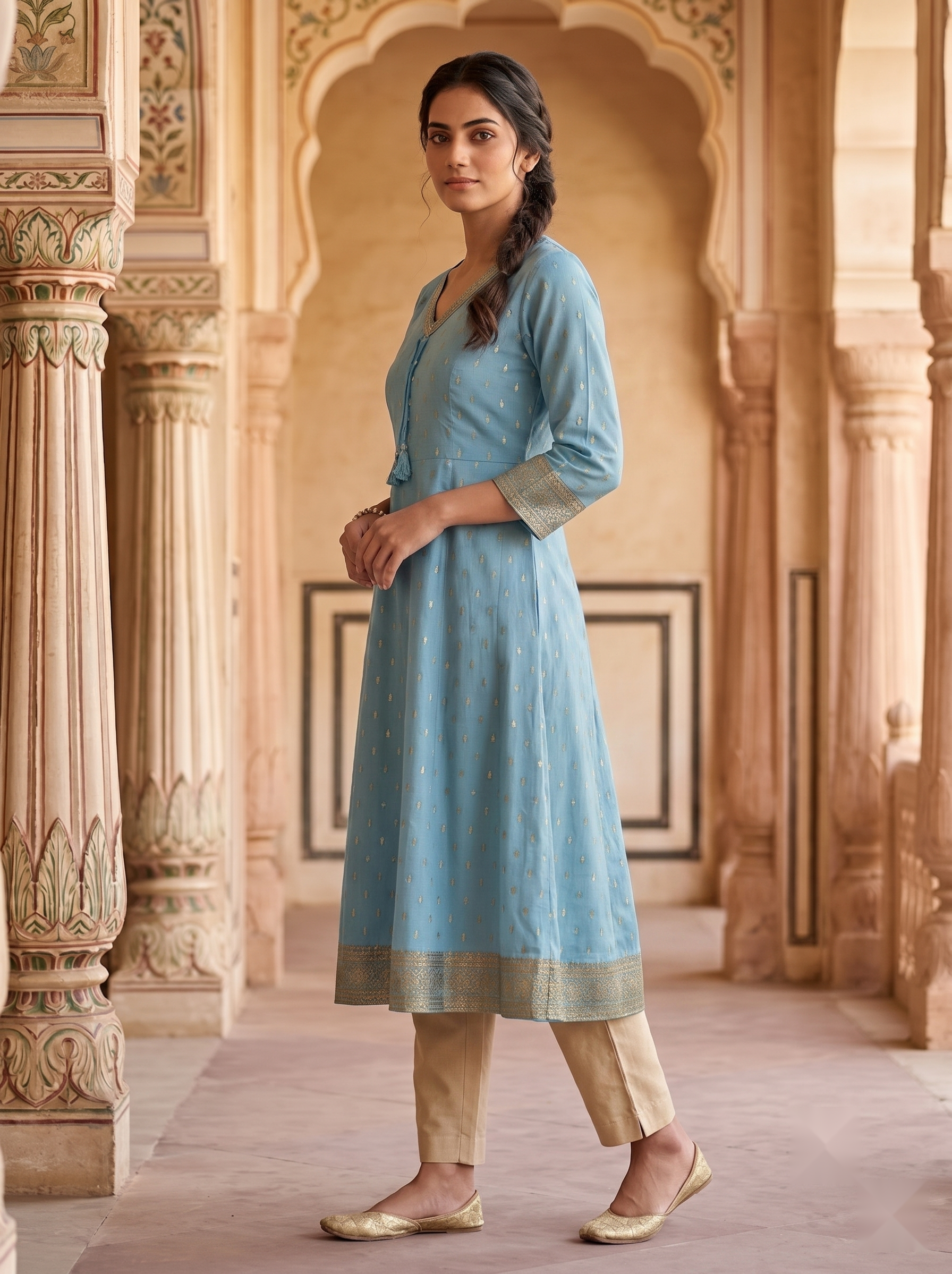 V Neck Kurtis - Light Blue - image 2