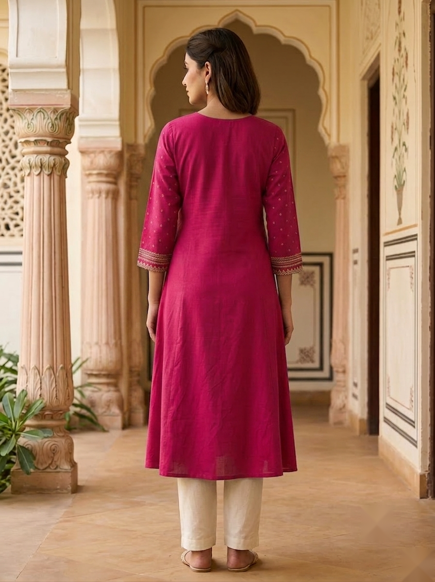 Designer Round Neck kurti - Pink - image 1
