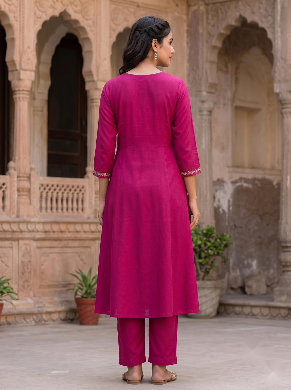 Flower Designer Kurti - Dark Pink - image 3
