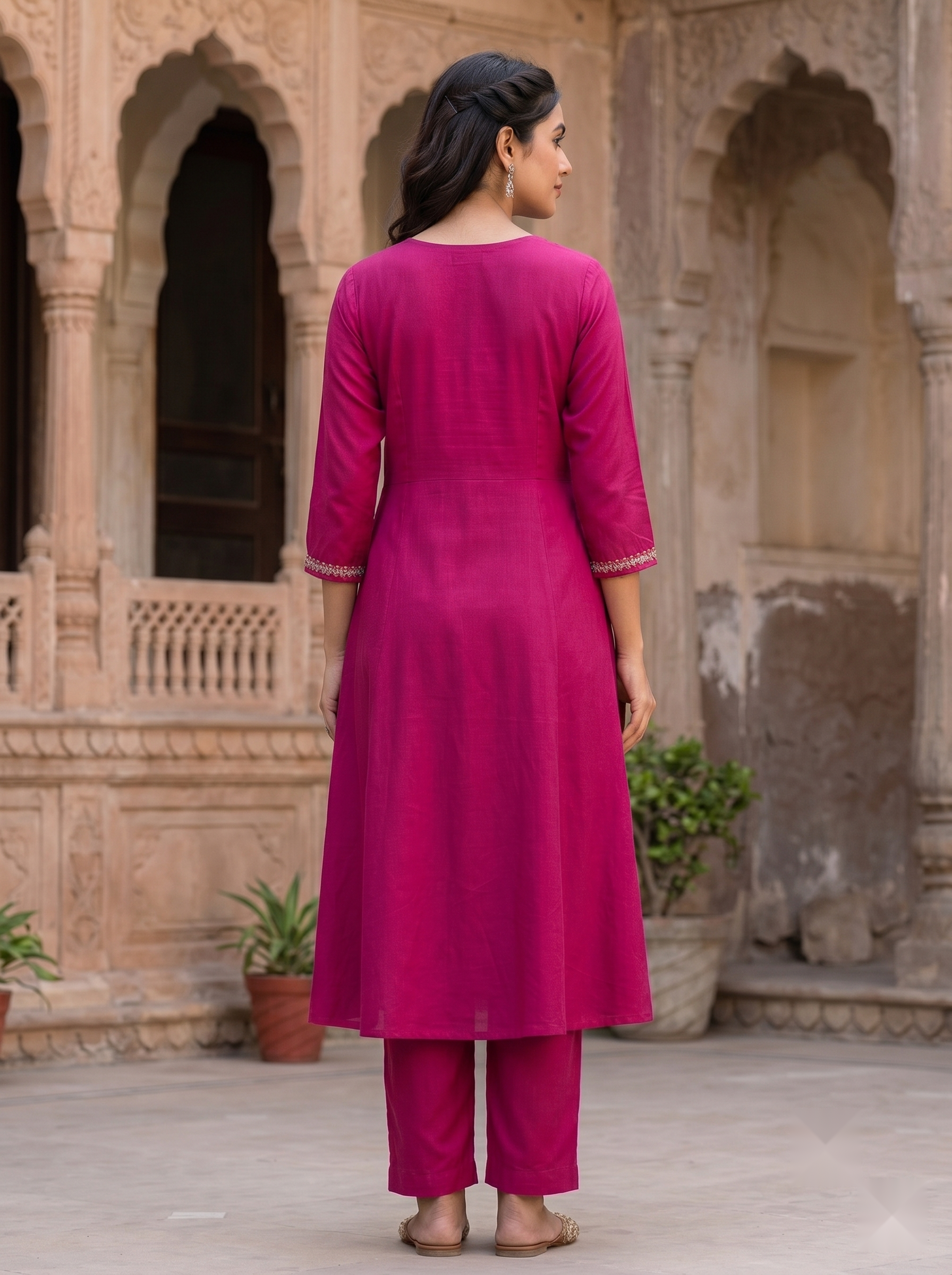 Flower Designer Kurti - Dark Pink - image 3