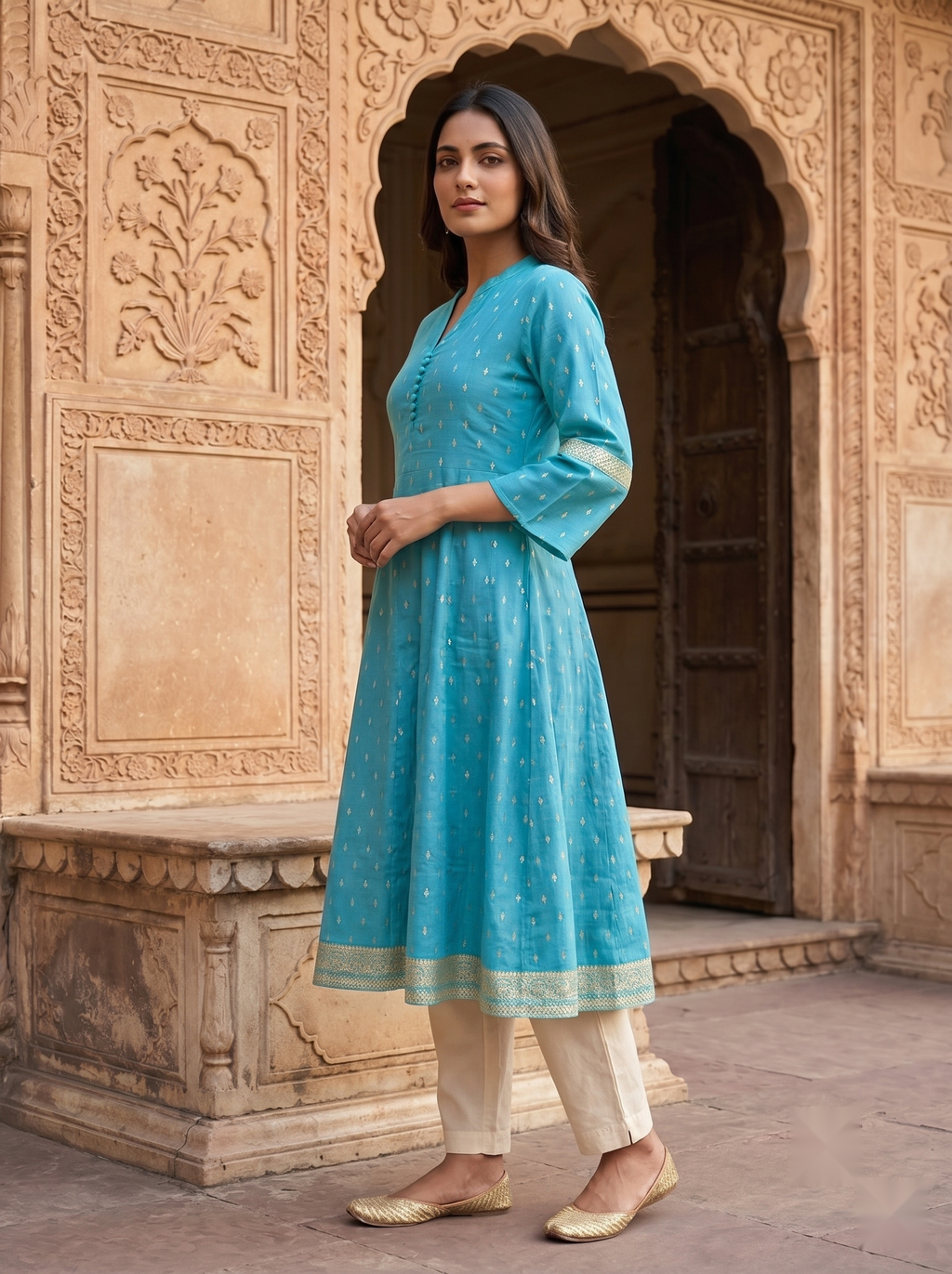 Chinese Collar Kutri - Light Blue - image 4