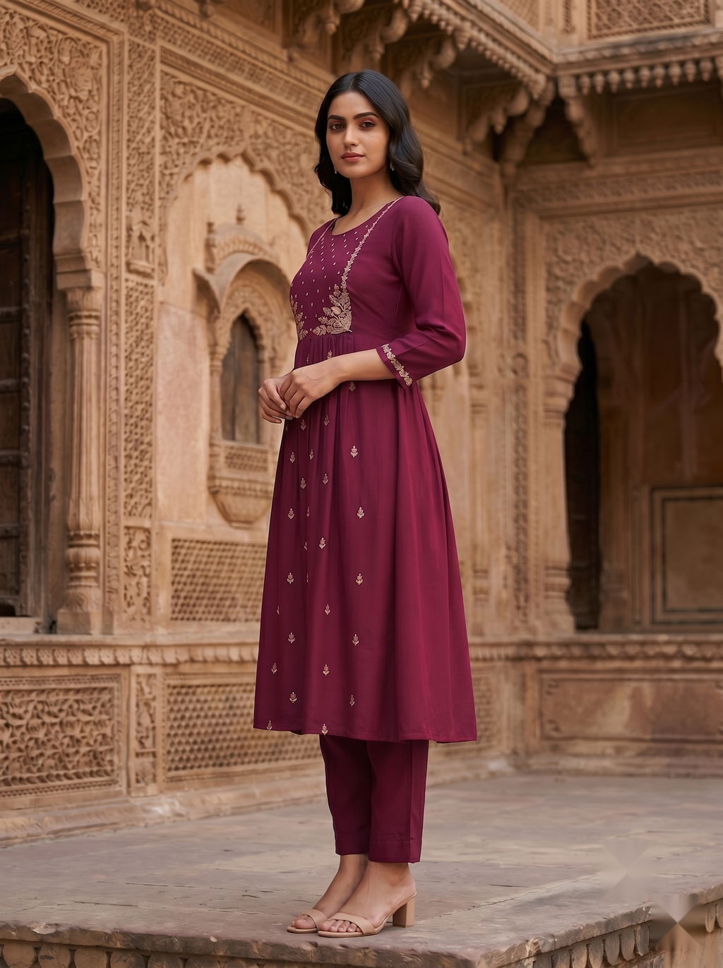 Flower Designer Kurti - Maroon - image 4