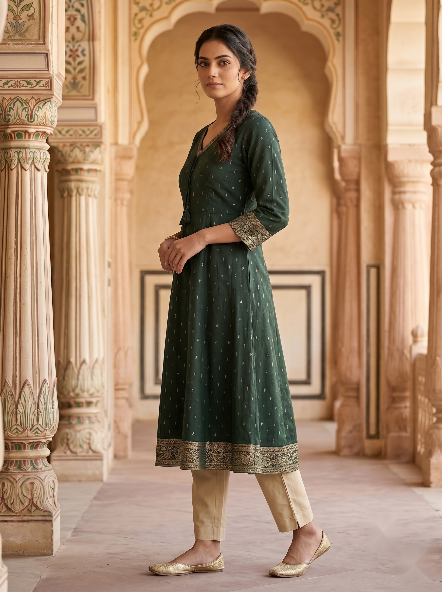 V Neck Kurtis - Royal green - image 1