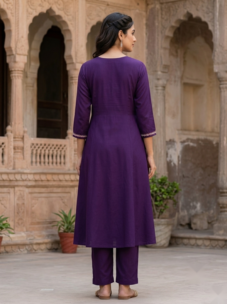 Flower Designer Kurti - Voilet - image 4