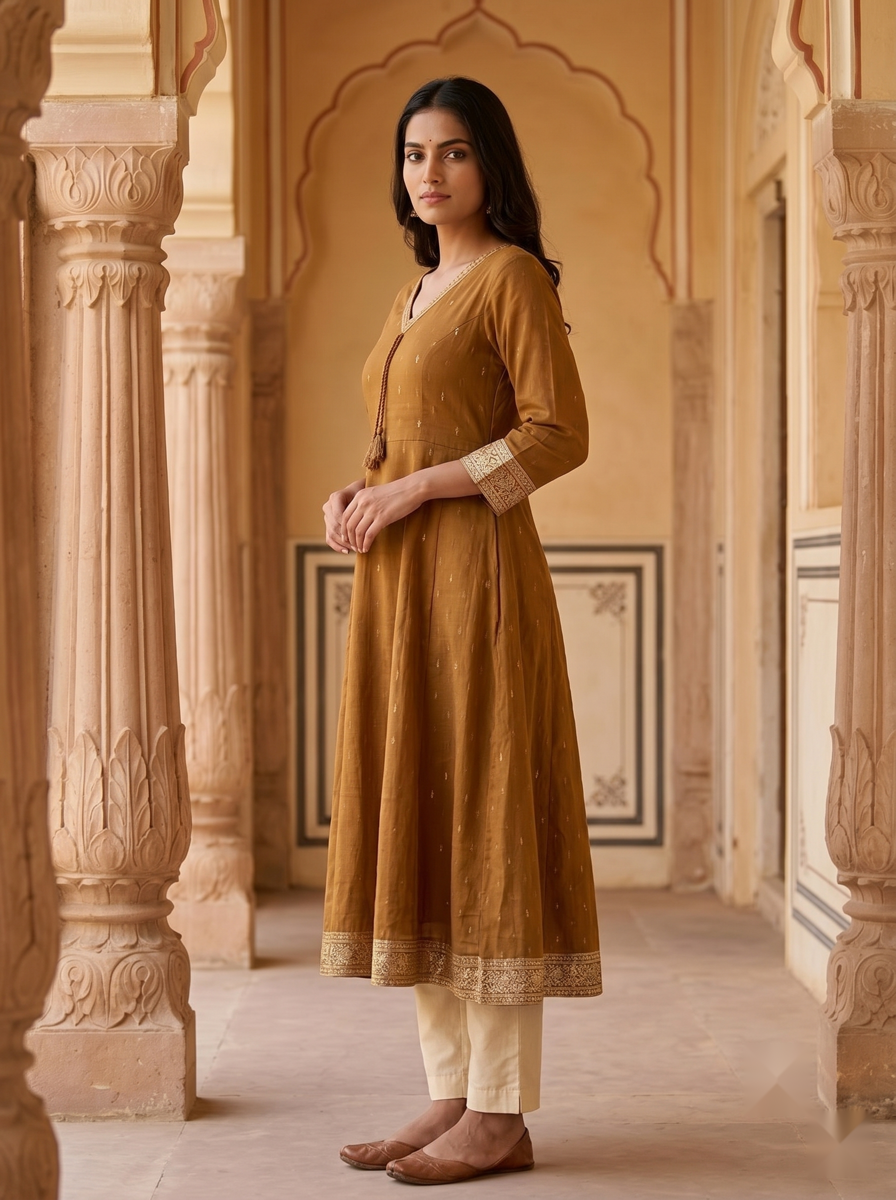 V Neck Kurtis - Gold - image 4