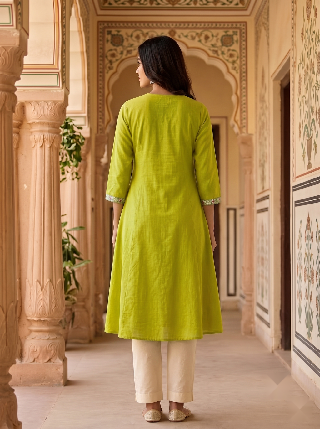 Flower Stripe Kurti - Yellow - image 2
