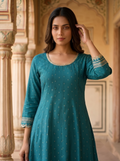 Designer Round Neck kurti - Royal Green - image 1