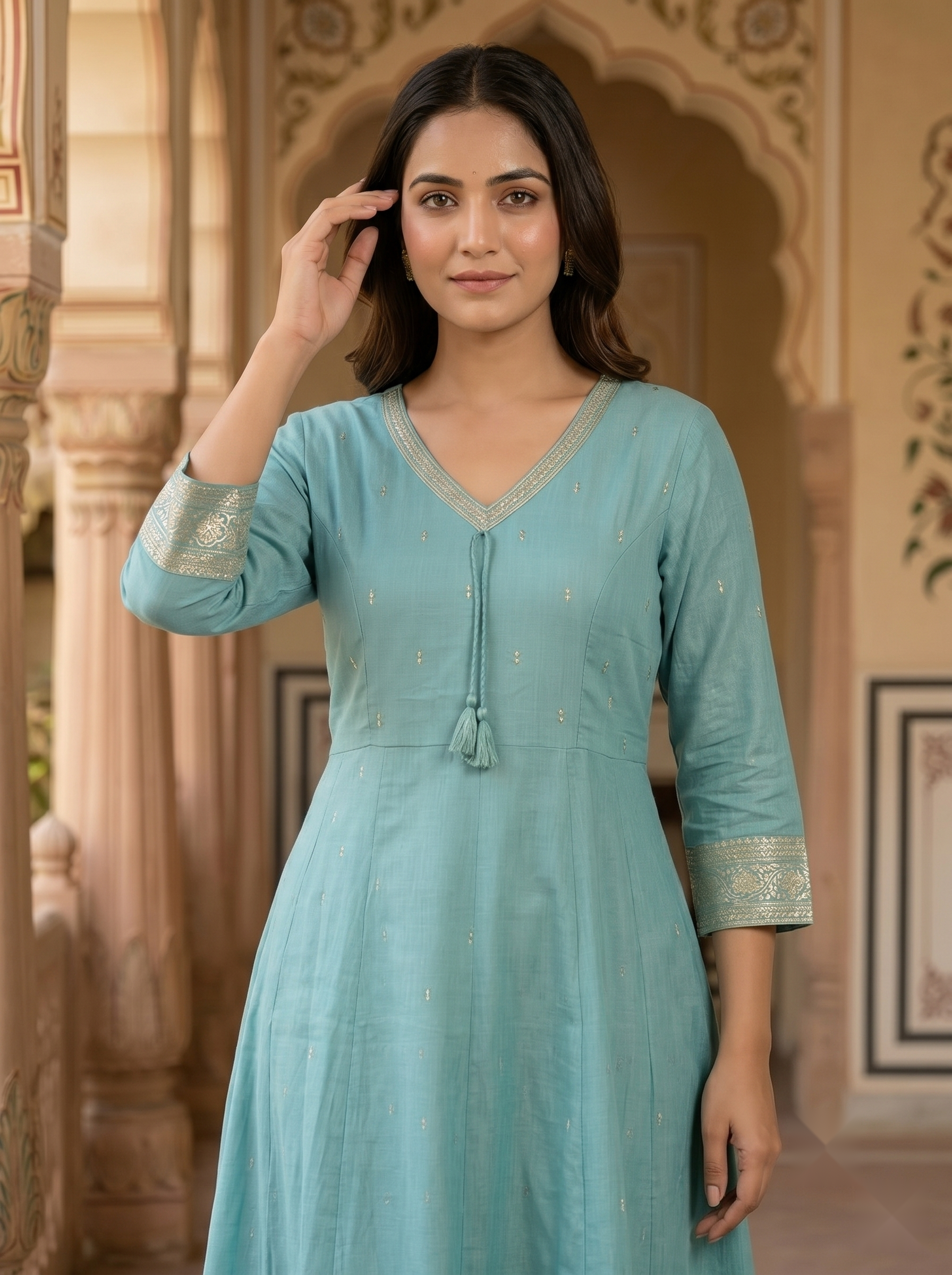 V Neck Kurtis - Light Blue 2 - image 2