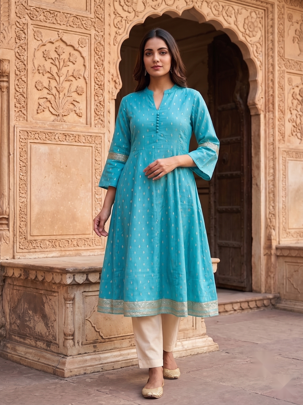 Chinese Collar Kutri - Light Blue - image 2