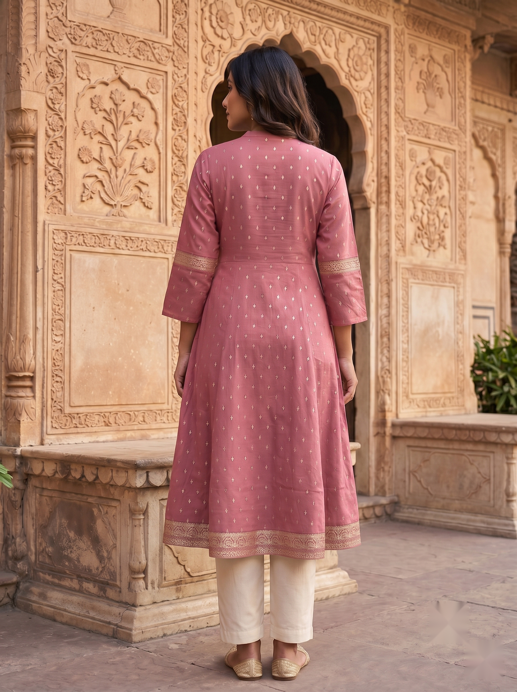 Chinese Collar Kutri - Peach Pink - image 4
