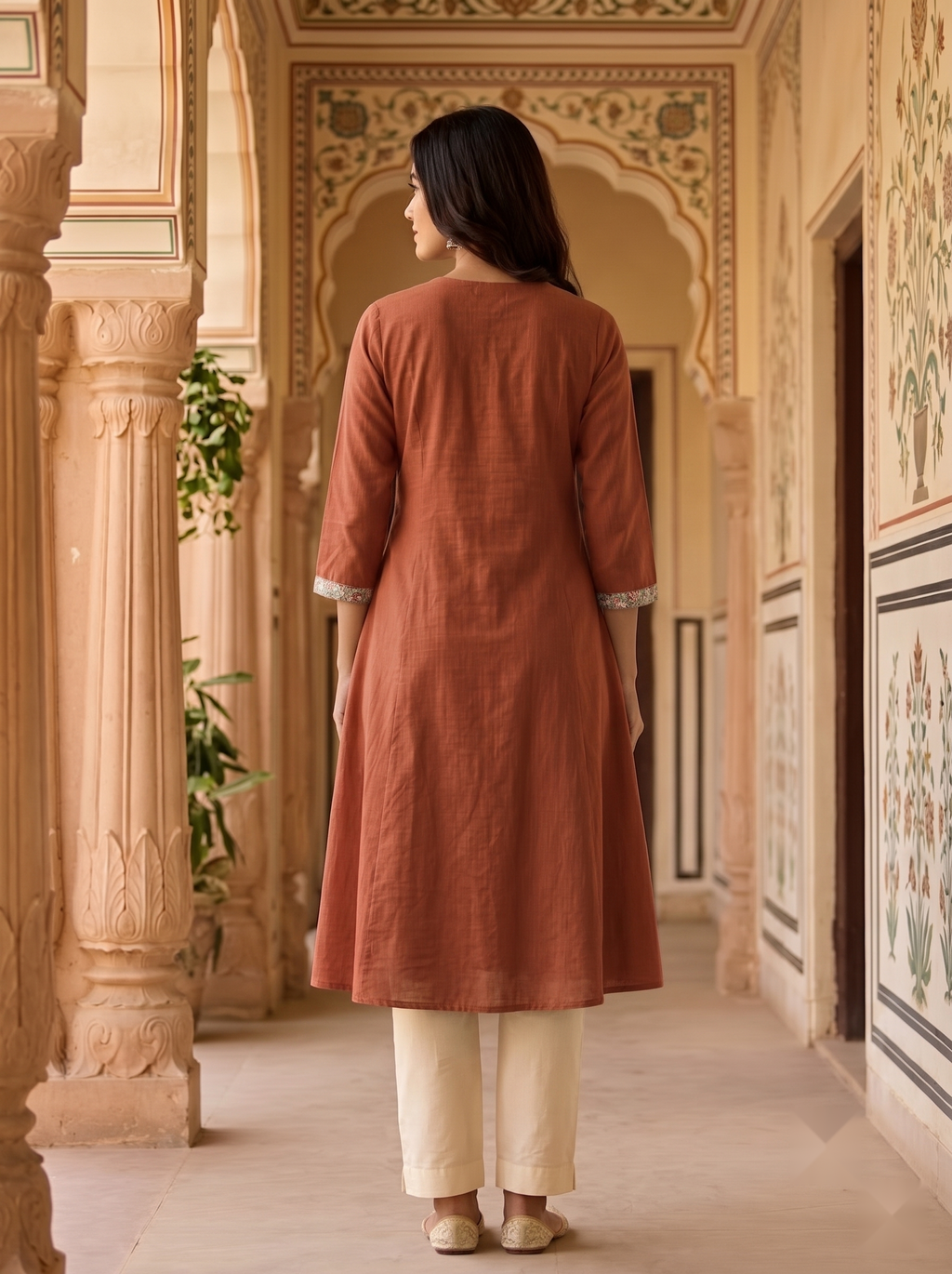 Flower Stripe Kurti - Brown - image 4