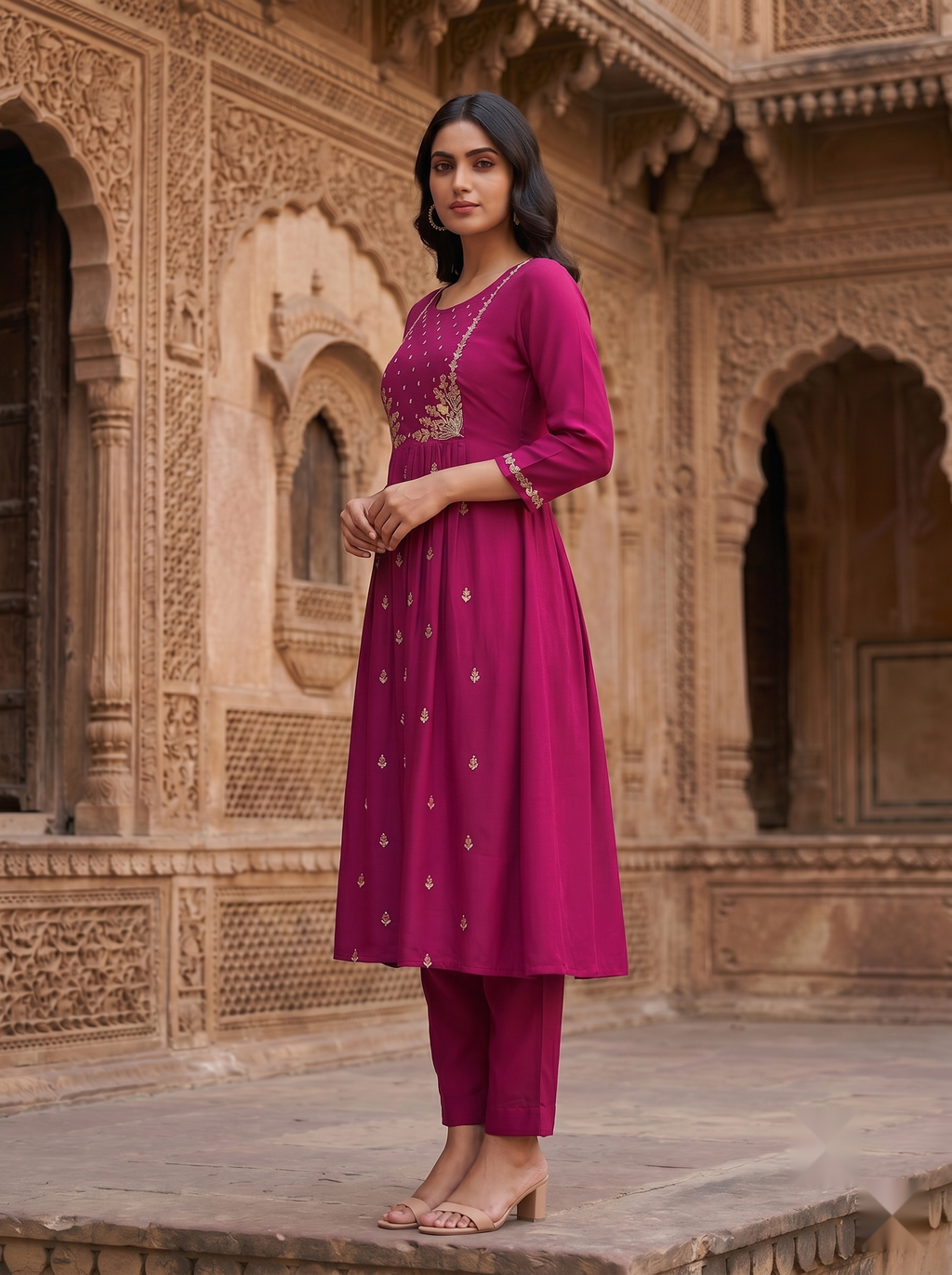 Flower Designer Kurti - Dark Pink - image 4