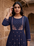 Flower Designer Kurti - Ink Blue - image 1