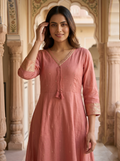 V Neck Kurtis - Peach - image 2
