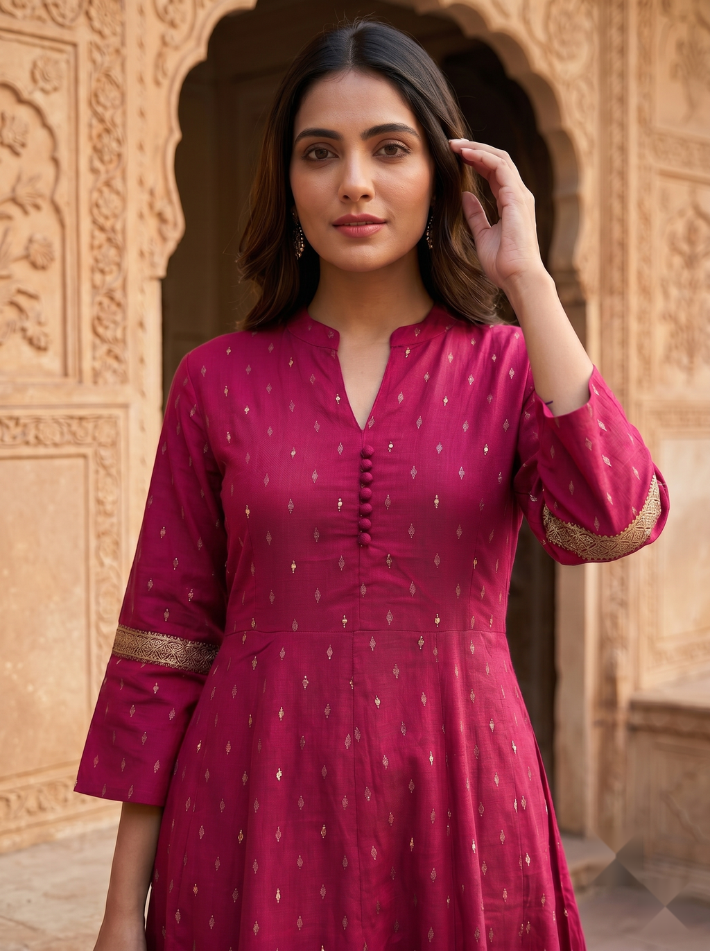 Chinese Collar Kutri - Pink - image 2