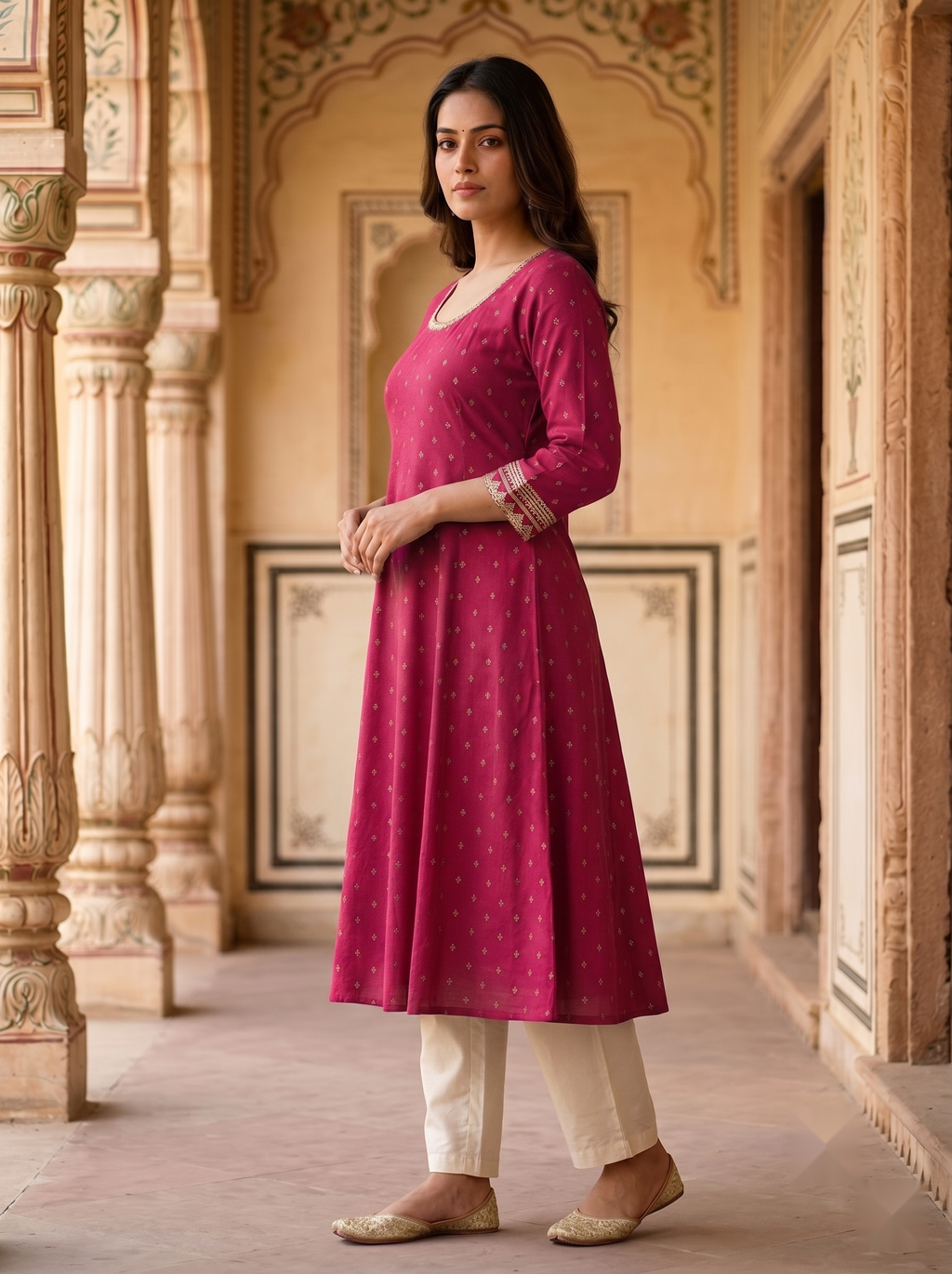 Designer Round Neck kurti - Pink - image 3