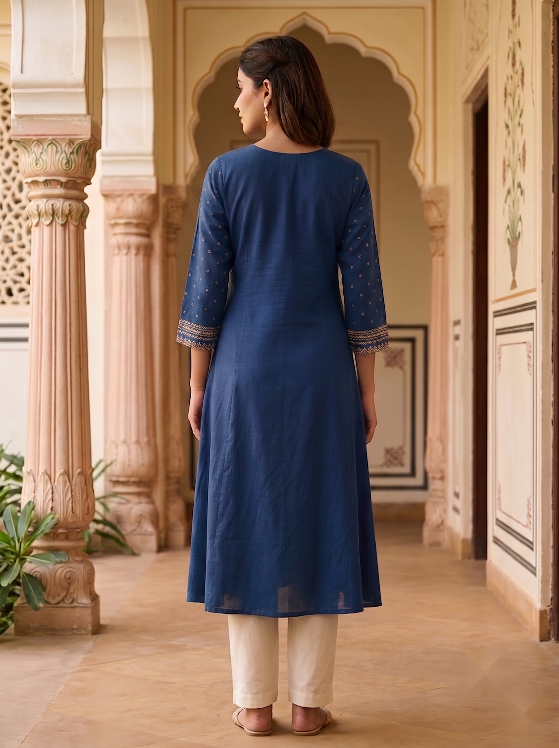 Designer Round Neck kurti - Dark Blue - image 1